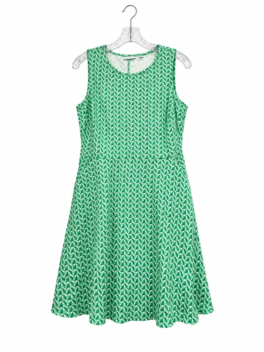 New York & Company Green Geometric Fit & Flare Dress Size L